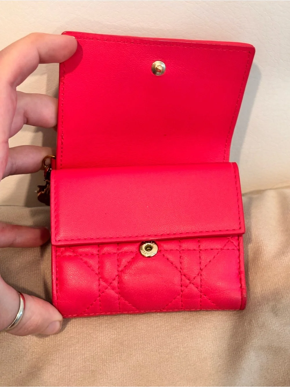 Christian Dior Lady Dior Lotus Pink Lambskin Leather Trifold Wallet